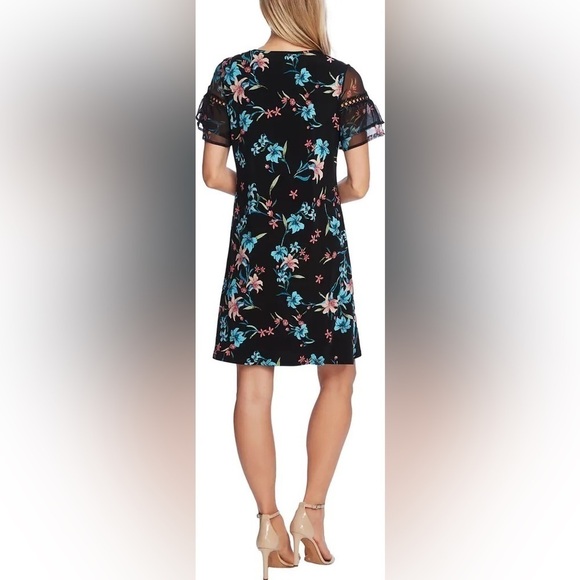 CeCe Expressive Lillies Ruffle Sleeve Mixed Media Minidress NWOT - Picture 2 of 8